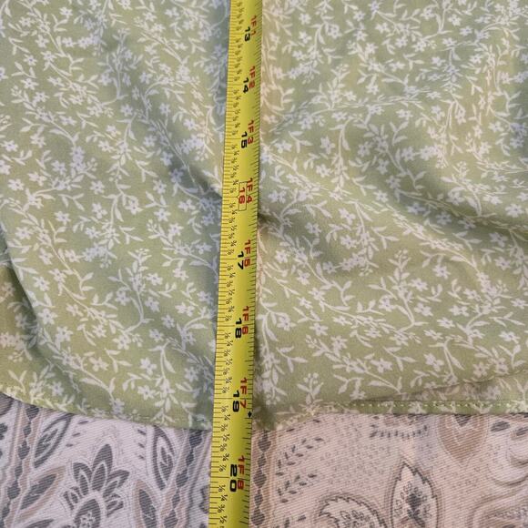 Lush Sage Green Ditsy Floral Wrap Shirt Side Tie Career Springcore Feminine - Picture 3 of 9